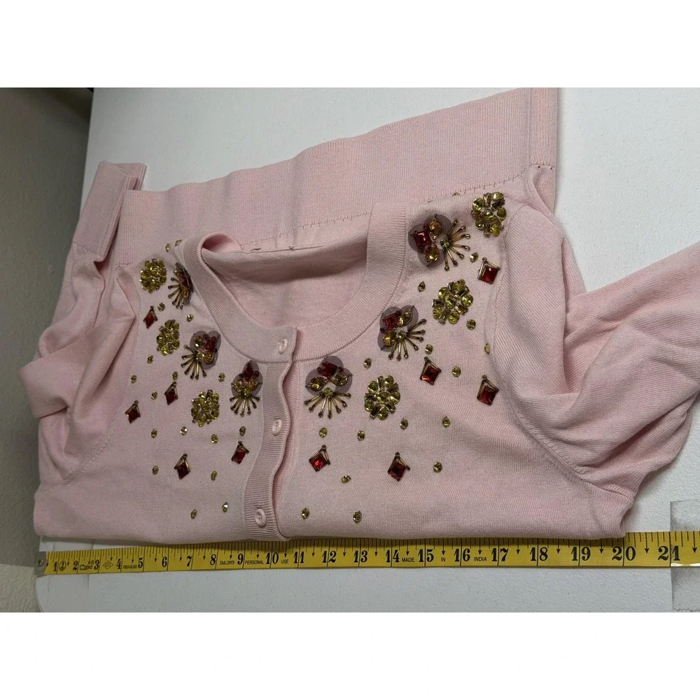 Kate Spade Sweater Womens Medium Pink Rosy Dawn Kati Cardigan Beaded‎ Holiday